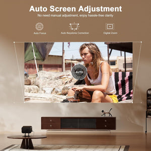 Auto Focus Android System 30000L Smart Mini Projector with WiFi and Bluetooth 4K Support 3D Stereo Sound Outdoor Home with 360°Adjustable Stand