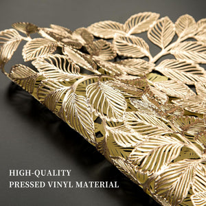 Maffily Leaf Gold Placemats Bulk Pressed Vinyl Place mats Washable and Wipeable Round Placemats Set of 6 Hollow Out Non-Slip Metallic Decorative Table Mats...