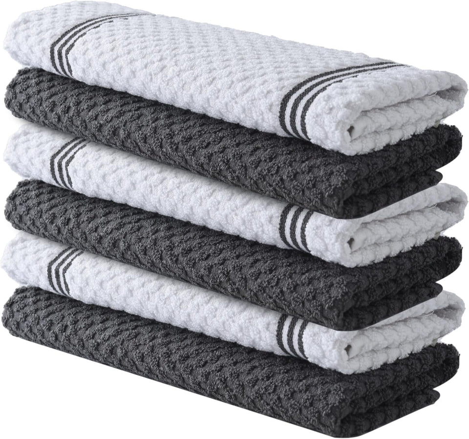 Premium Kitchen Towels – Pack of 6, 100% Cotton 40cm x 70cm Absorbent Dish Towels - 425 GSM Tea Towel, Terry Kitchen Dishcloth Towels- Grey Dish Cloth for Household Cleaning by Infinitee Xclusives